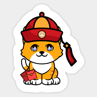 Funny orange cat celebrates lunar new year Sticker